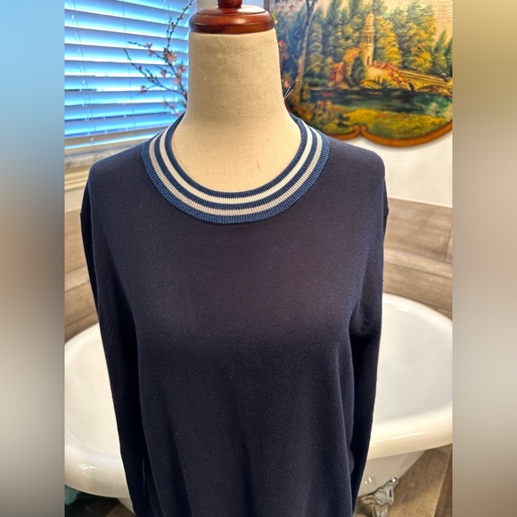 Like New Hugo Boss Men Navy Blue & White/Blue Slim Fit Sexy Muscle Hug Sweater - Picture 5 of 12